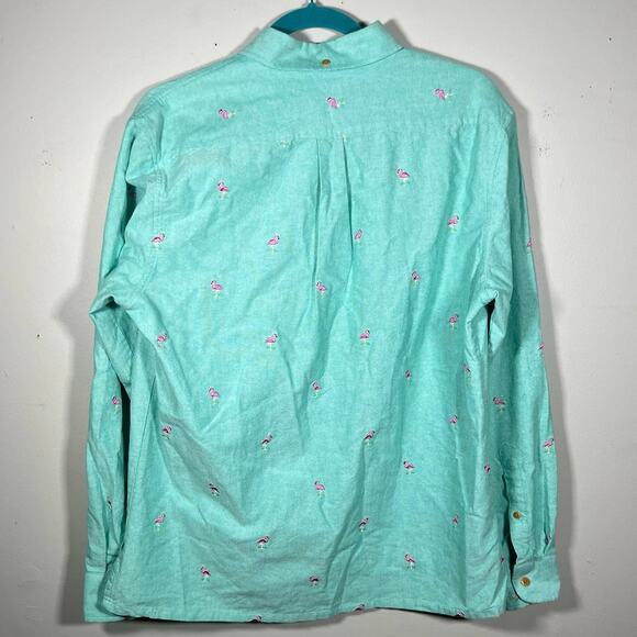 Chubbies Mens Popover Shirt Small Mint Green Embroidered Flamingo Long Sleeve - Picture 2 of 9